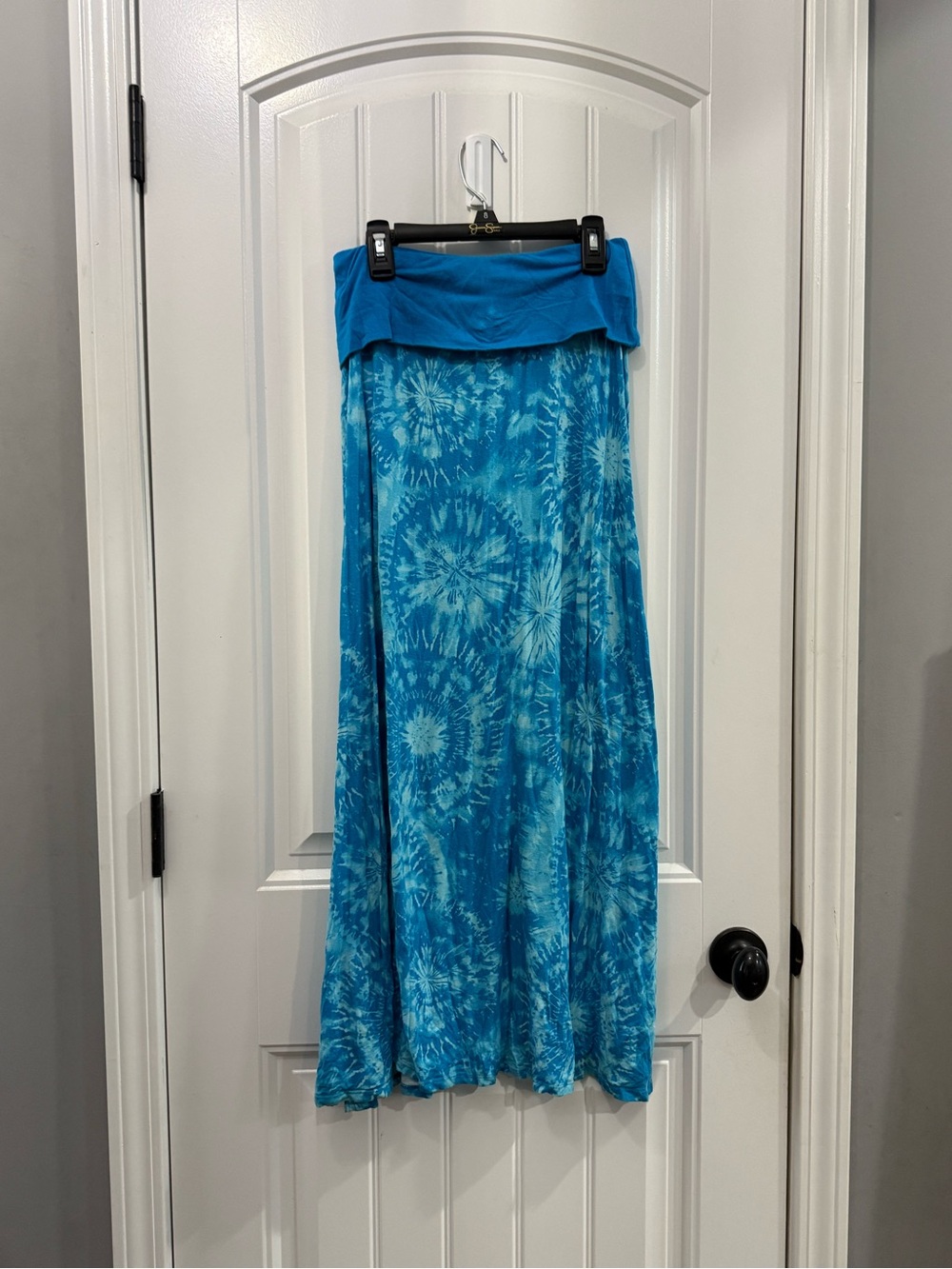 Bright Blue Tie-Dye Foldover Waist Maxi Skirt